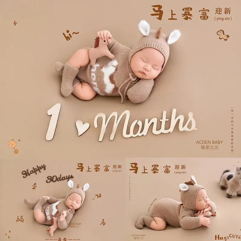 2026 Khaki Horse Theme Set - Newborn Photography Props